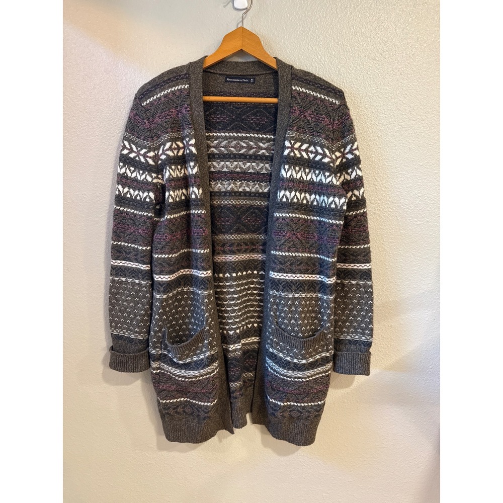 Abercrombie & Fitch‎ Cardigan Women's XS Grey Fair Isle Cashmere Blend